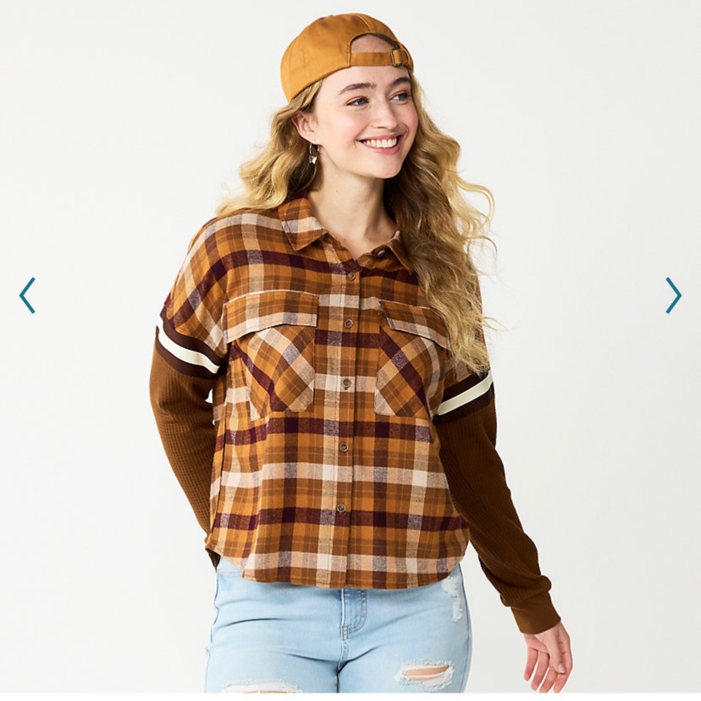 flannel brown juniors' SO top Large button